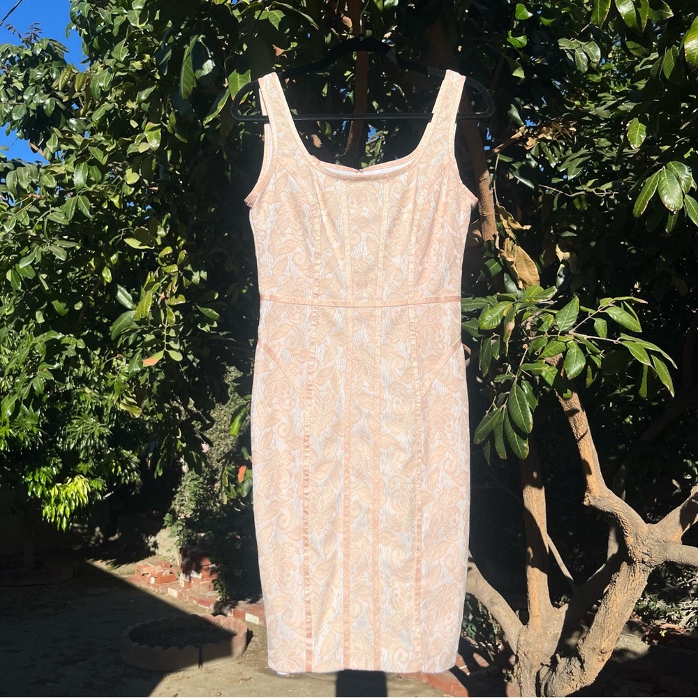 CACHE‎ vintage peach pink white orange floral embroidered corset bustier midi